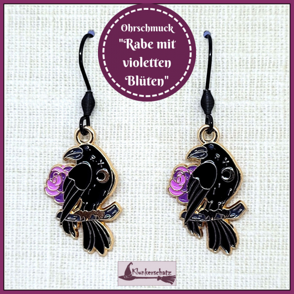 Ohrschmuck "Rabe mit violetten Blüten"