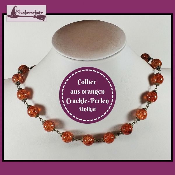 Collier aus orangen Crackle-Perlen