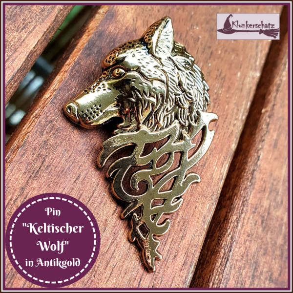 Pin "Keltischer Wolf" in Antikgold