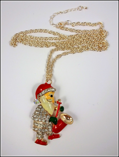 "Swinging Santa" - cooler Weihnachtsmann mit Saxophon, lange Halskette in Roségold