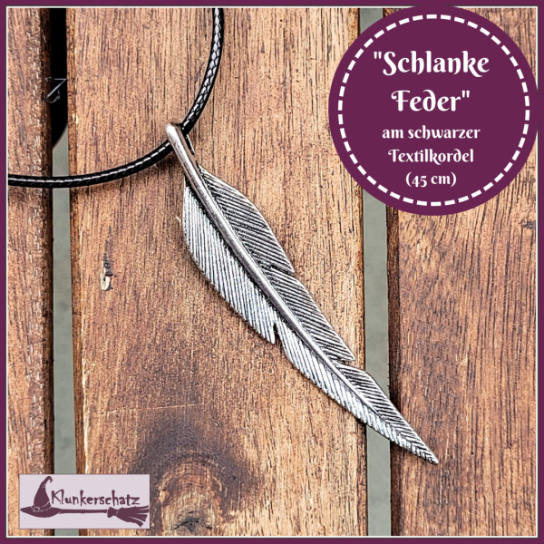 "Schlanke Feder" an Textilkordel - ca. 45 cm