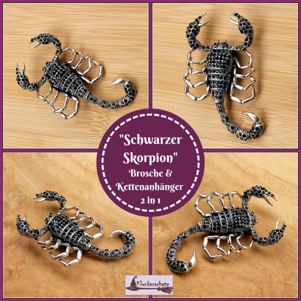 "Schwarzer Skorpion" - Brosche & Kettenanhänger - 2 in 1