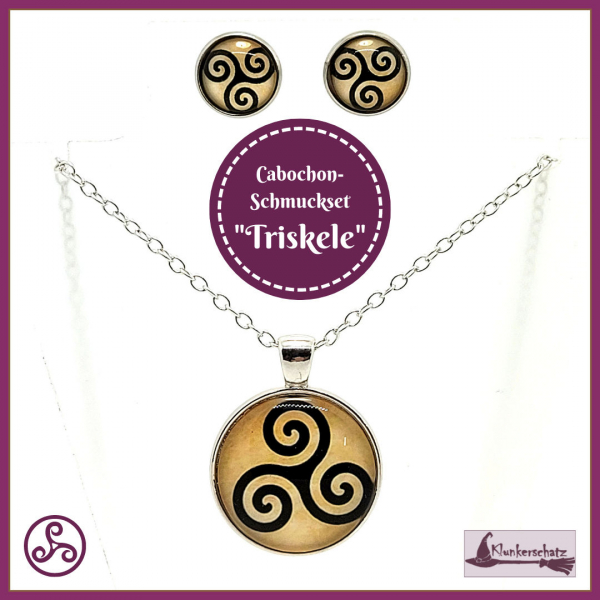 Cabochon-Schmuckset "Triskele" - Halskette & Ohrstecker