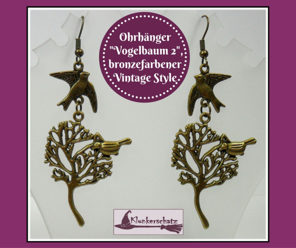 Ohrhänger "Vogelbaum 2", bronzefarbener Vintage Style