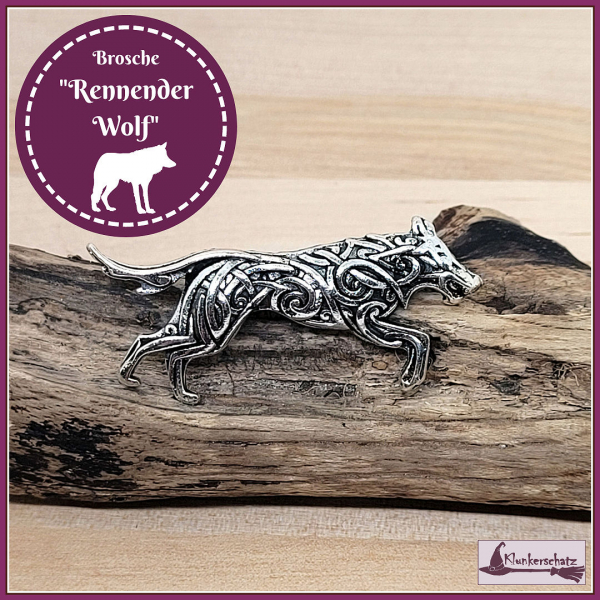 Brosche "Rennender Wolf"